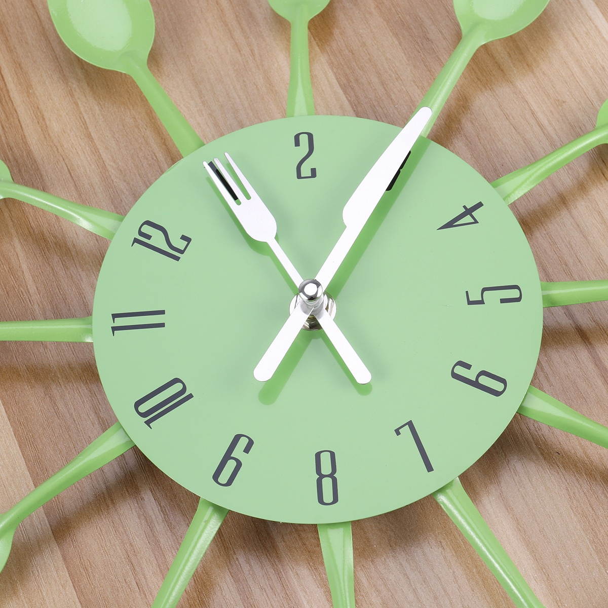 Creative Wall Clock Timelike Modern Cutlery Kitchen Spoon Fork Wall Clock Mirror Wall Decal for Home Decoration(Green)