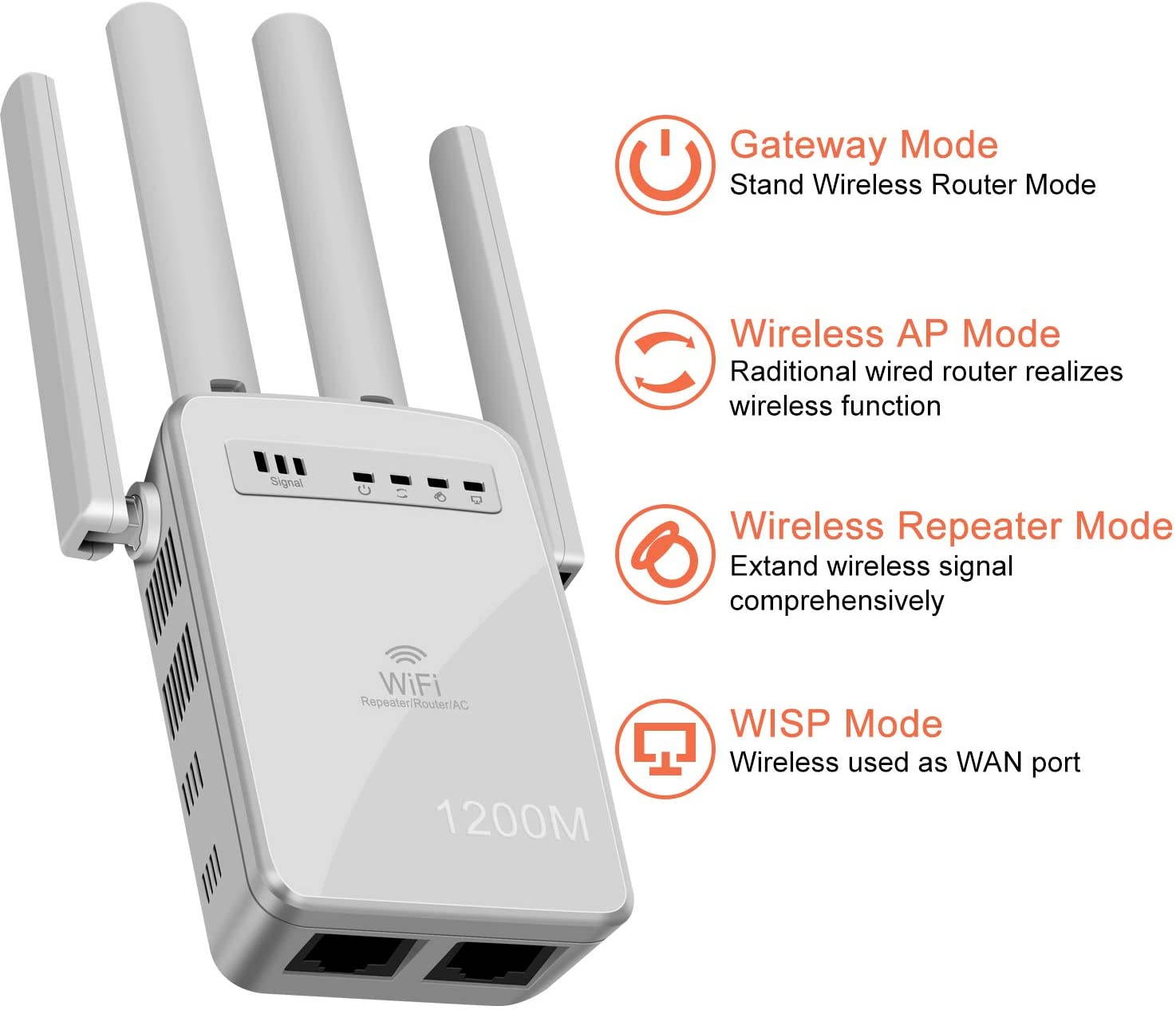 WiFi Range Extender - 1200Mbps WiFi Repeater Wireless Signal Booster,2.4 & 5GHz Dual Band Network,up to 1200 sq.Ft,LAN/Ethernet,WPS Easy Set Up