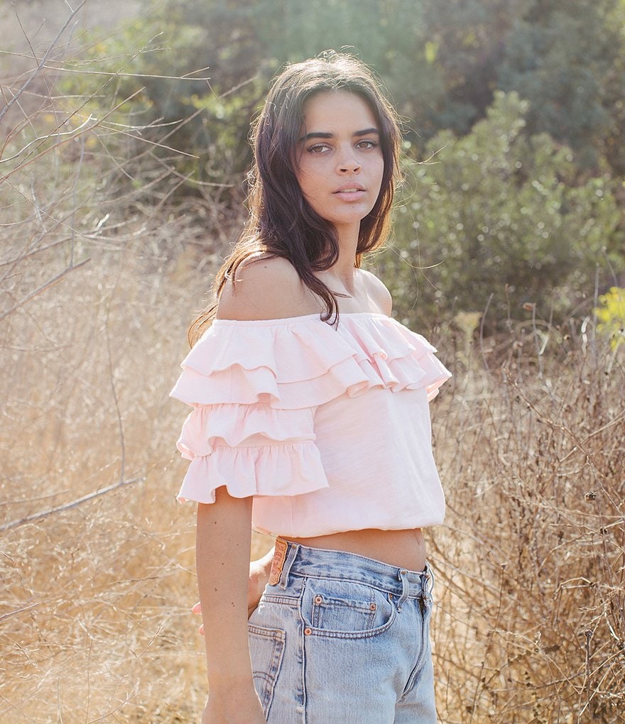 BB Dakota by Steve Madden Up to Here Puff Elbow Sleeve Mock Neck Smocked Top