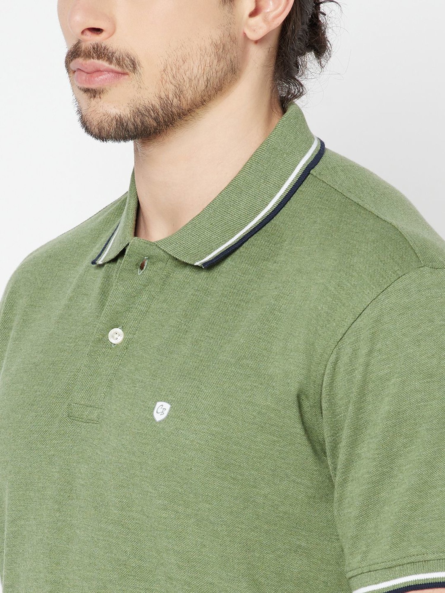 Cantabil Green Cotton Regular Fit Polo T-Shirt