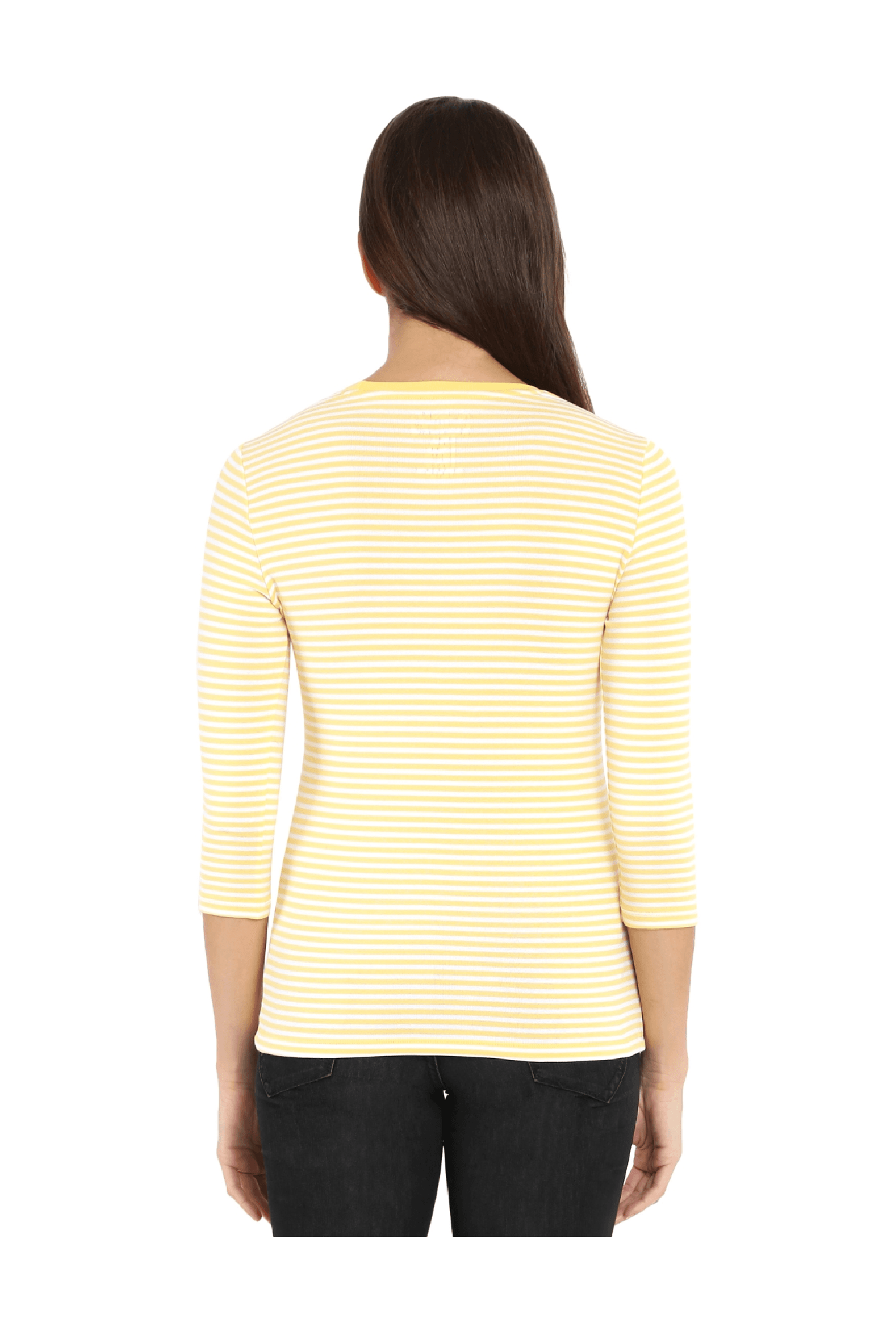 Jockey 1360 Women's Super Combed Cotton Elastane Slim Fit Striped Three Quarter Sleeve T-Shirt