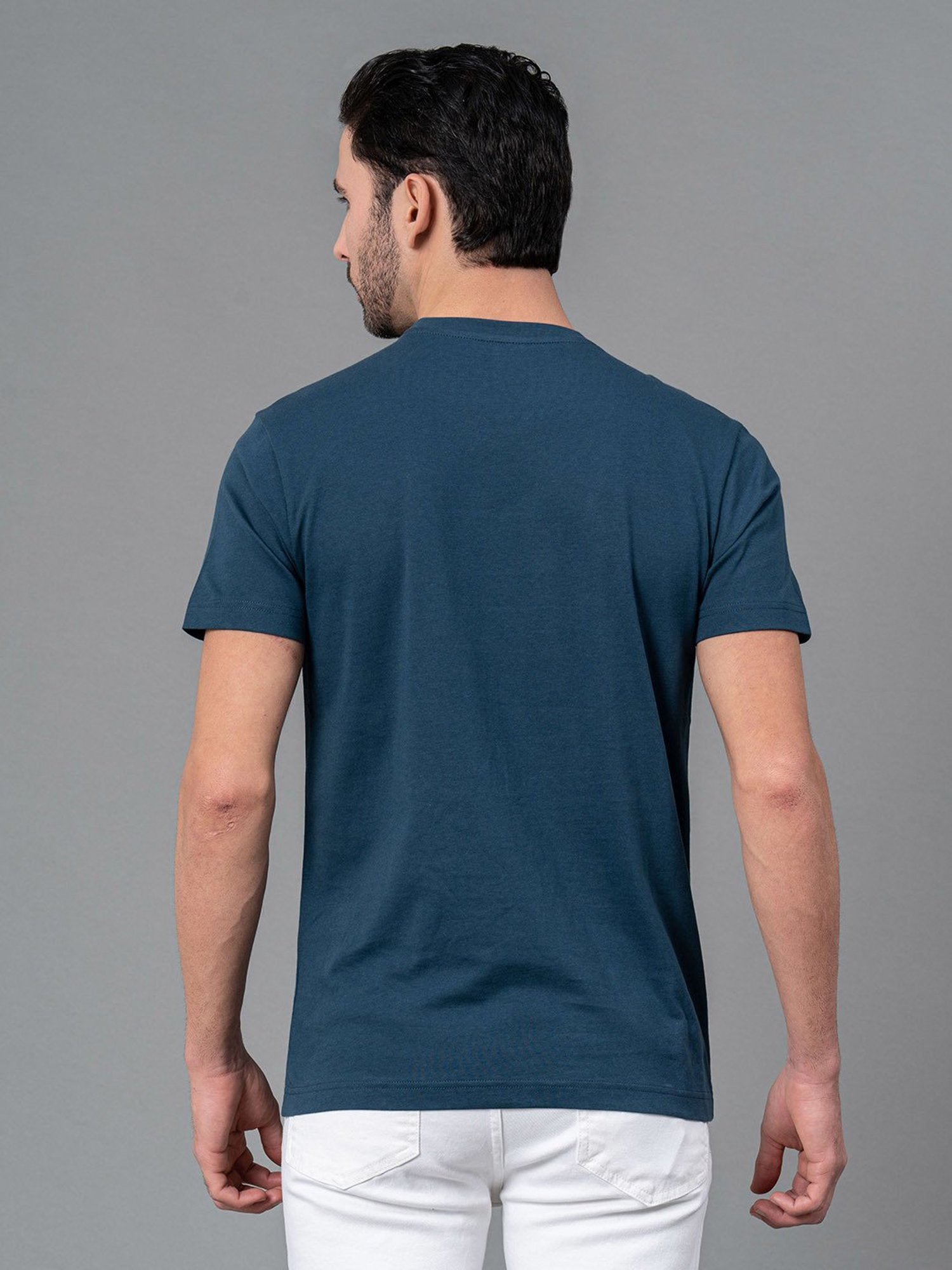 Red Tape Dark Blue Regular Fit Graphic Print Cotton Crew T-Shirt