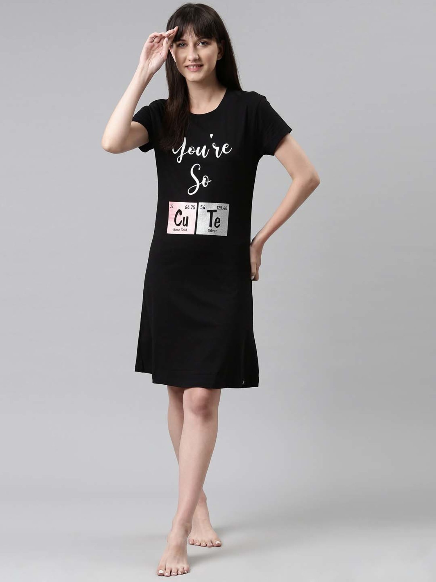 TWIN BIRDS Black Printed Sleep Tee