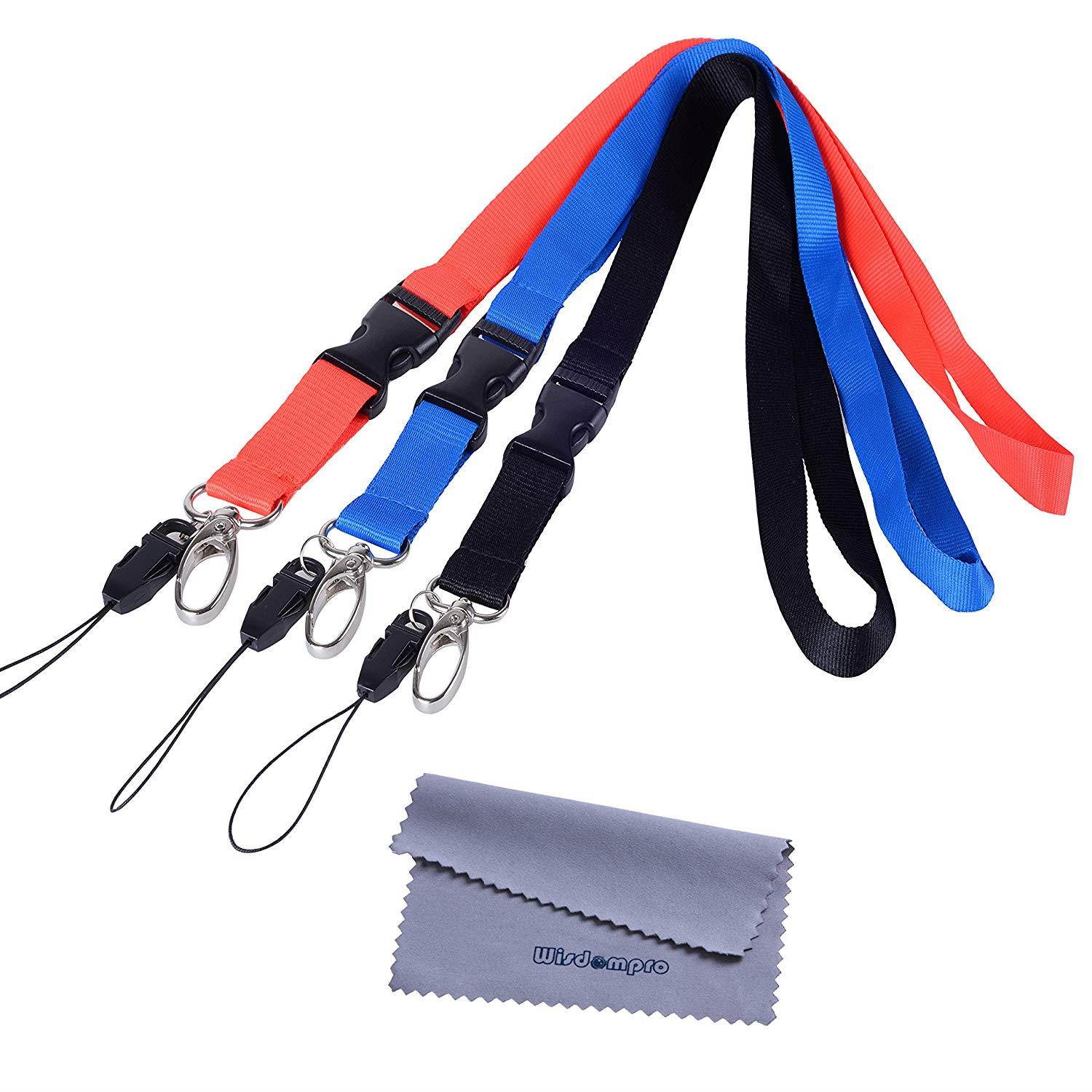 Office Lanyard, Wisdompro 3pcs 23" Premium Polyester Neck Strap Lanyard with Oval Clasp & Detachable Buckle for Phone, Camera, iPod, USB, Key, Keychain, ID Name Tag Badge Holder-Red/Black /Blue