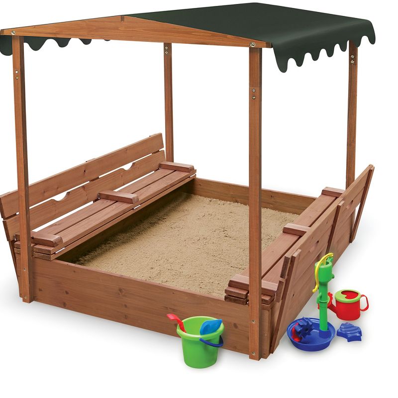 Badger Basket Covered Convertible Cedar Sandbox with Canopy and Two Bench Seats