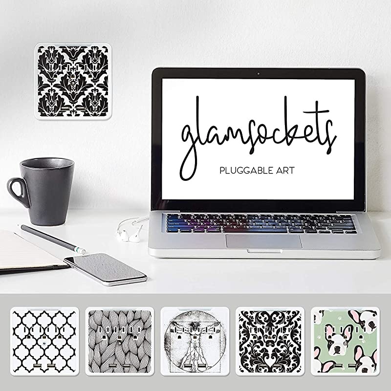 Decorative Wall Mount Surge Protector with 3 Outlets Dual USB Charging Ports and Phone Holder USB Charging CenterMulti Function Wall Tap Damask Provence