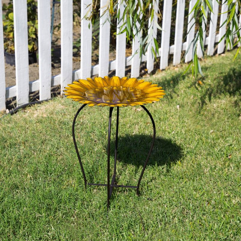 Alpine 19" Embossed Iron/Glass Sunflower Birdbath Yellow