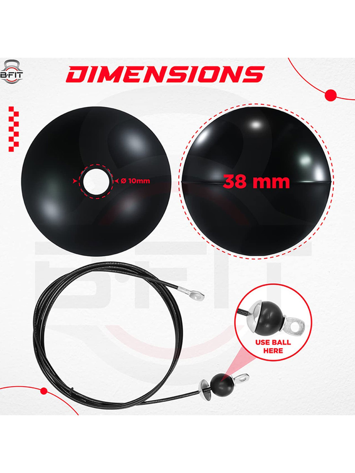 B Fit 2 Piece Gym Machine Cable Ball Stopper - Universal Size B 36 (Black)
