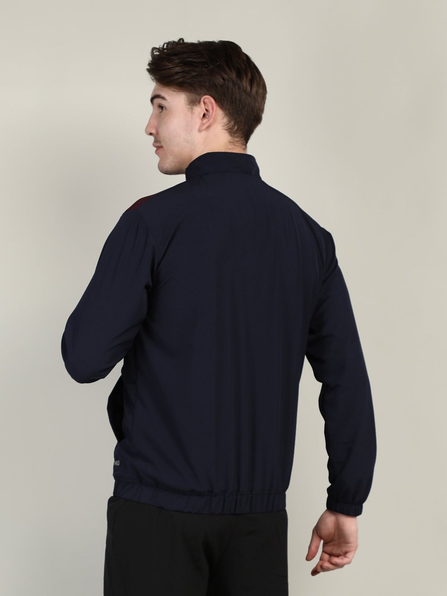 Chkokko Wine & Navy Regular Fit High Neck Wind Cheater Jacket