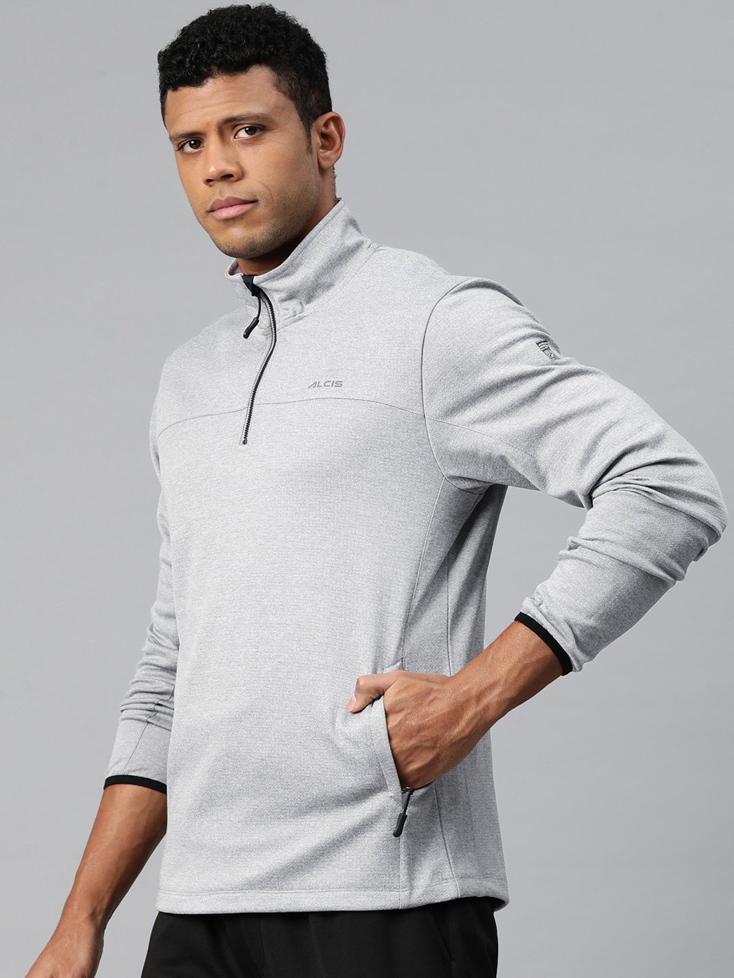 ALCIS Light Grey Slim Fit Self Design Sweatshirt