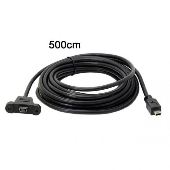 Xiwai  5m Panel Mount Type Mini USB 5Pin Male to Female Extension Adapter Cable with Screws