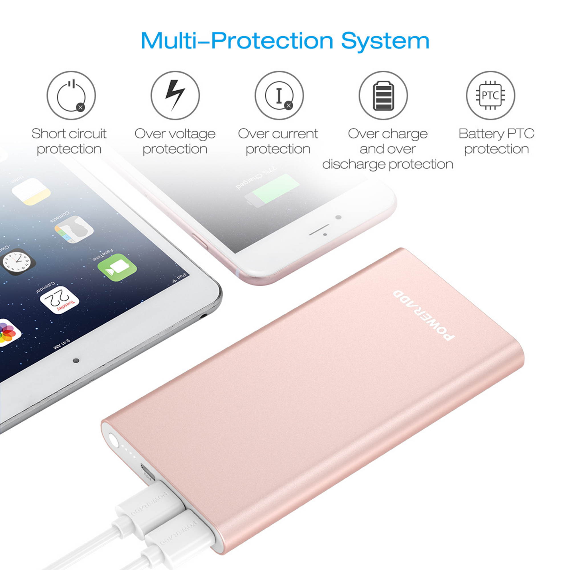Poweradd Pilot 4GS Power Bank 12000mAh Portable Charger Dual 3A Output External Battery Pack for iPhone,iPad,Samsung Galaxy and More - Rose