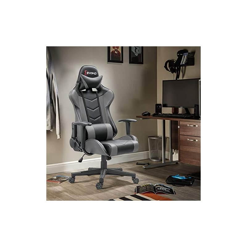 Ergonomic Gaming Chair Racing Style Adjustable Height High Back PC Computer Chair with Headrest and Lumbar Support Executive Office Chair (Grey)