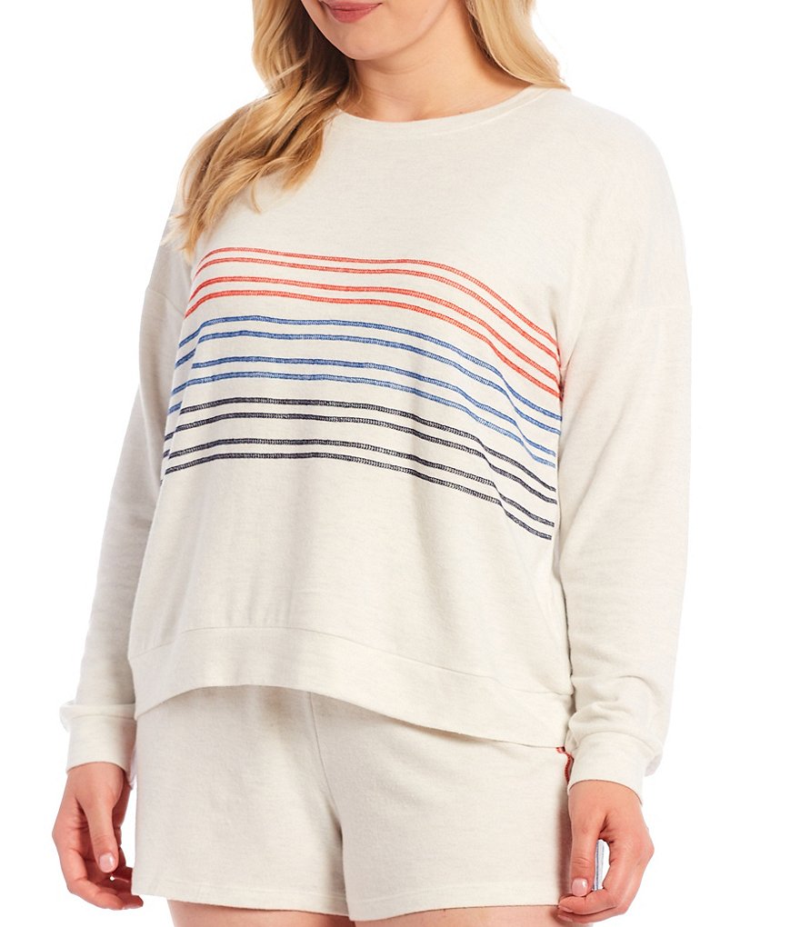 PJ Salvage Plus American Dreams Embroidered Ticking Jersey Knit Coordinating Sleep Top