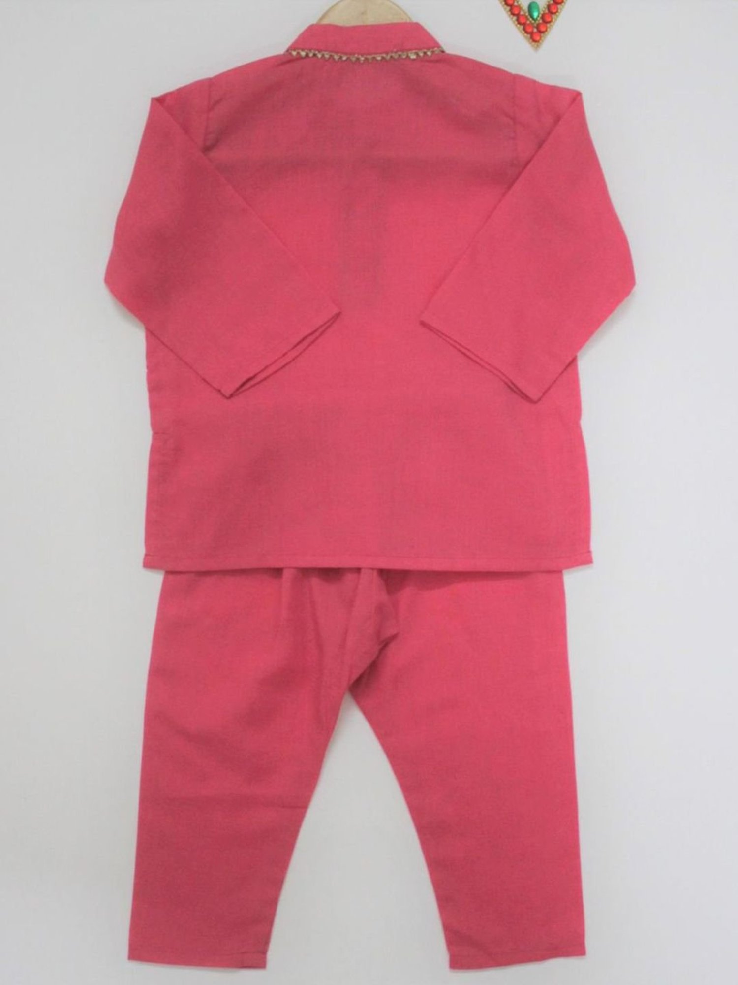 Many Frocks Kids Pink Cotton Embellished Kurta Set