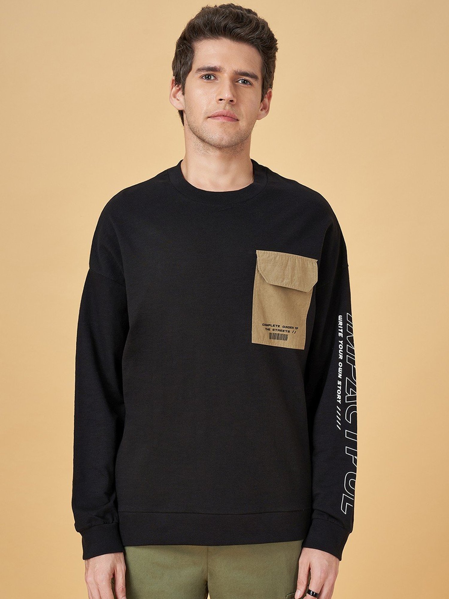 Street 808 By Pantaloons Black Cotton Regular Fit Printed T-Shirt