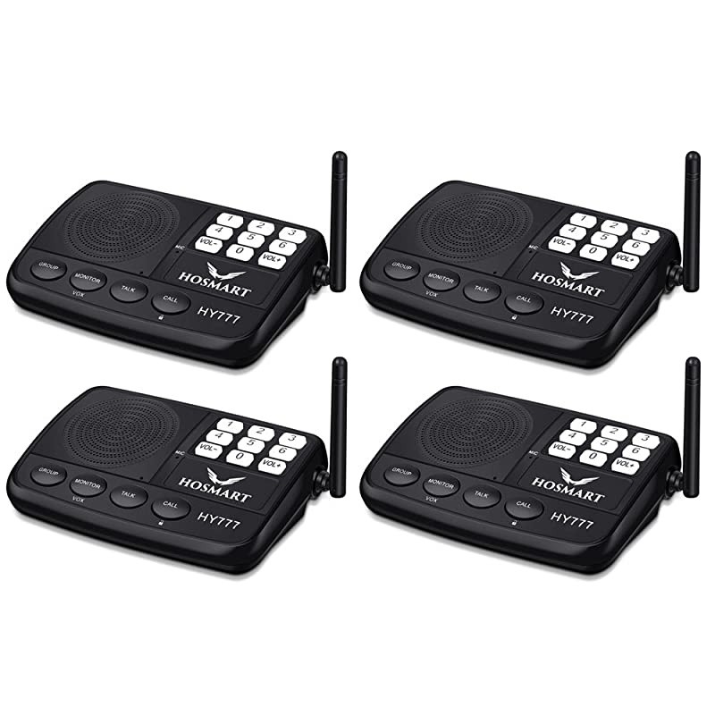 Intercom System Hosmart 1/2 Mile Long Range 7-Channel Security Intercom System for Home or Office (New Version) [4 Stations Black]