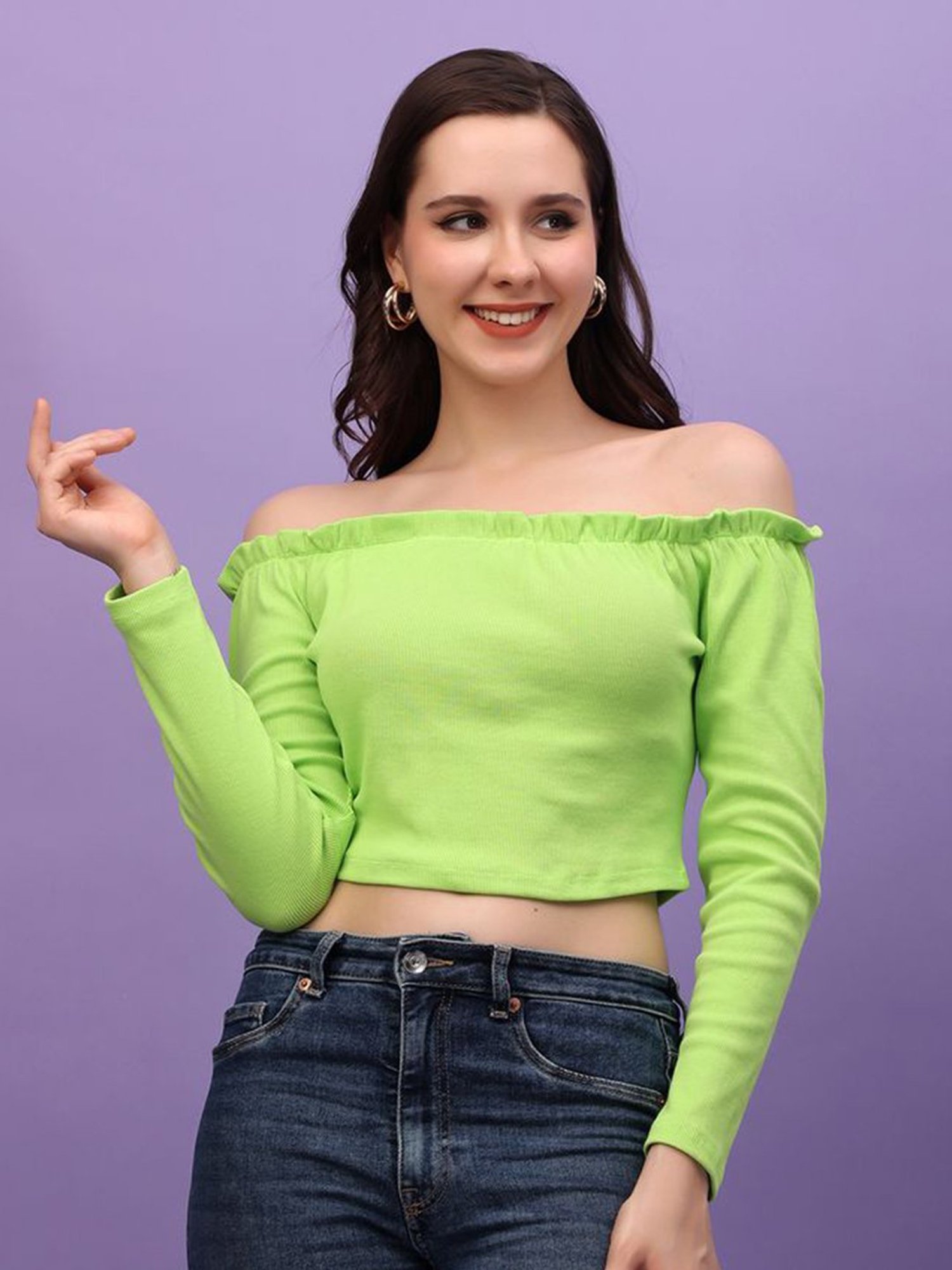 Cation Green Plain Crop Top