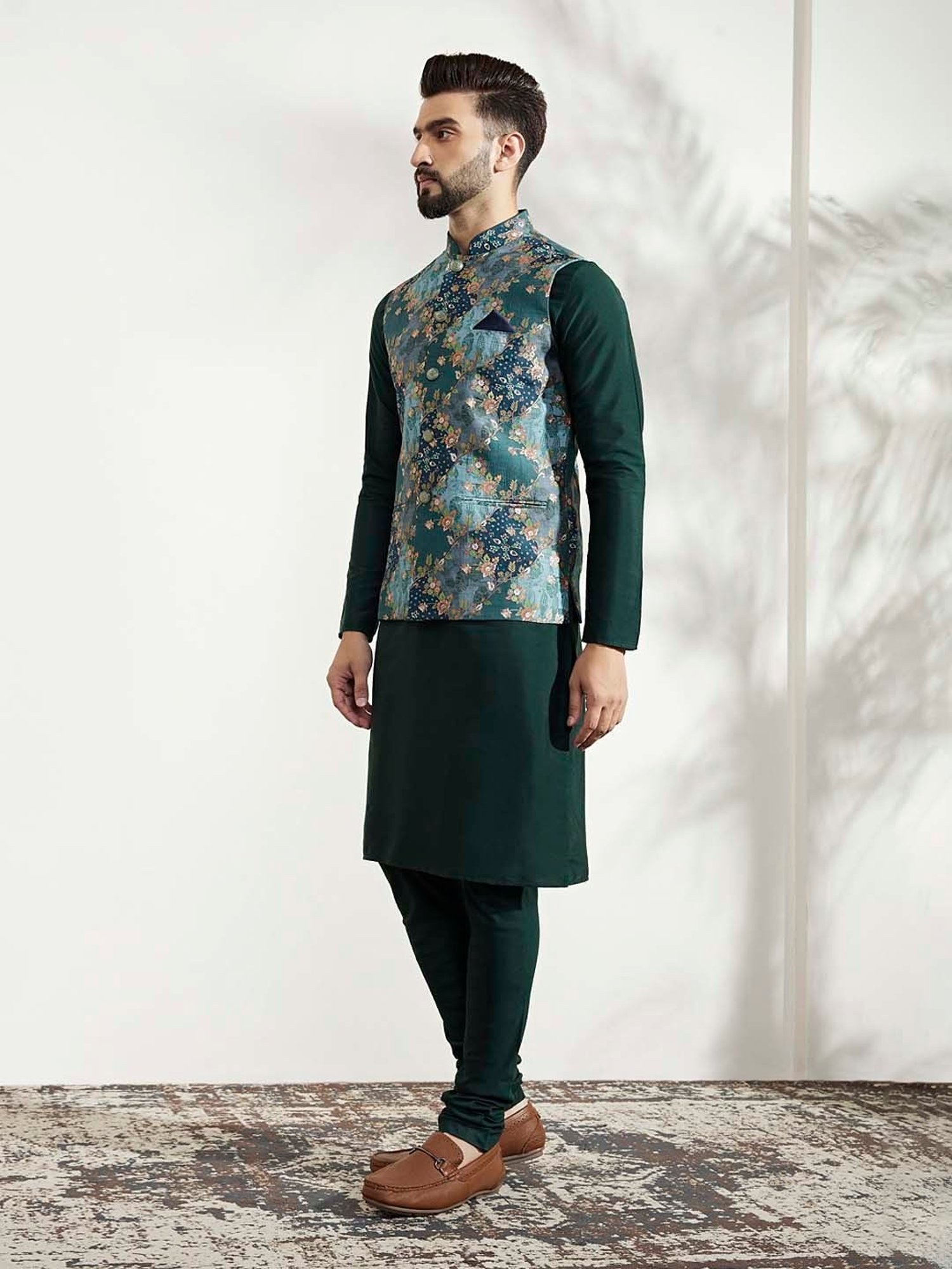 KISAH Multicolor Regular Fit Self Design Kurta & Churidar With Nehru Jacket