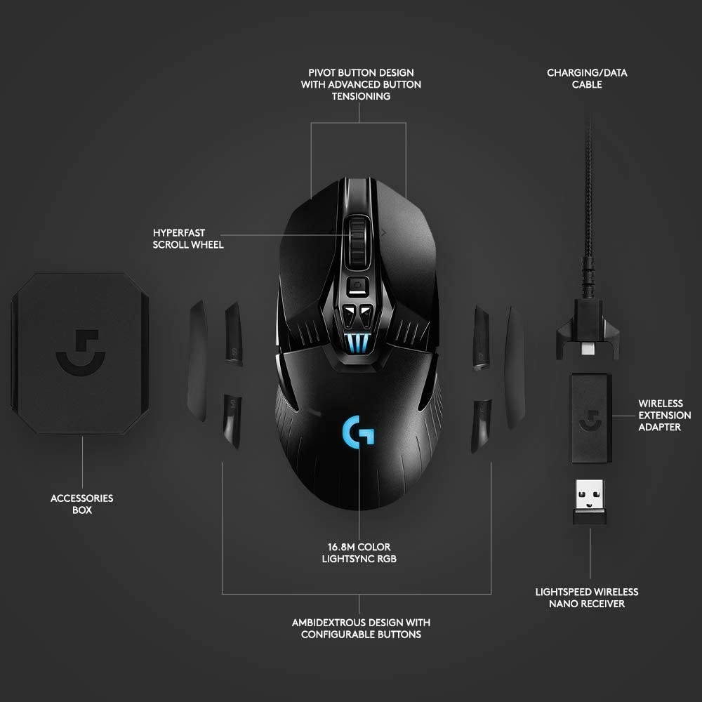 Logitech G903 LIGHTSPEED Wireless Gaming Mouse W/ Hero 25K Sensor PowerPlay Compatible 140+ Hour with Rechargeable Battery and Lightsync RGB Ambidextrous 107G+10G optional 25600 DPI