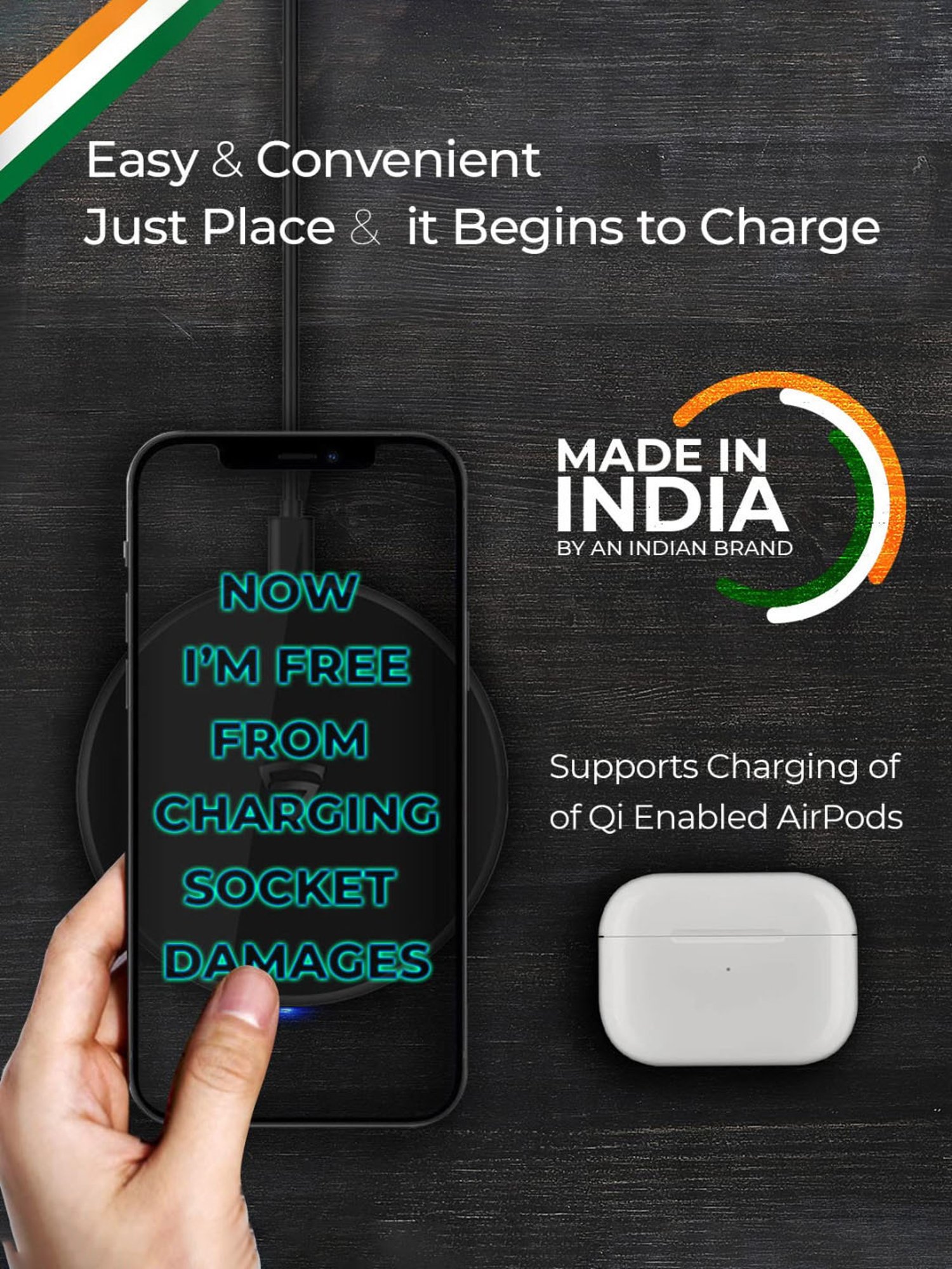 RAEGR Arc 400 RG10121 Type-C PD Qi Certified Wireless Charger (Matte Black)