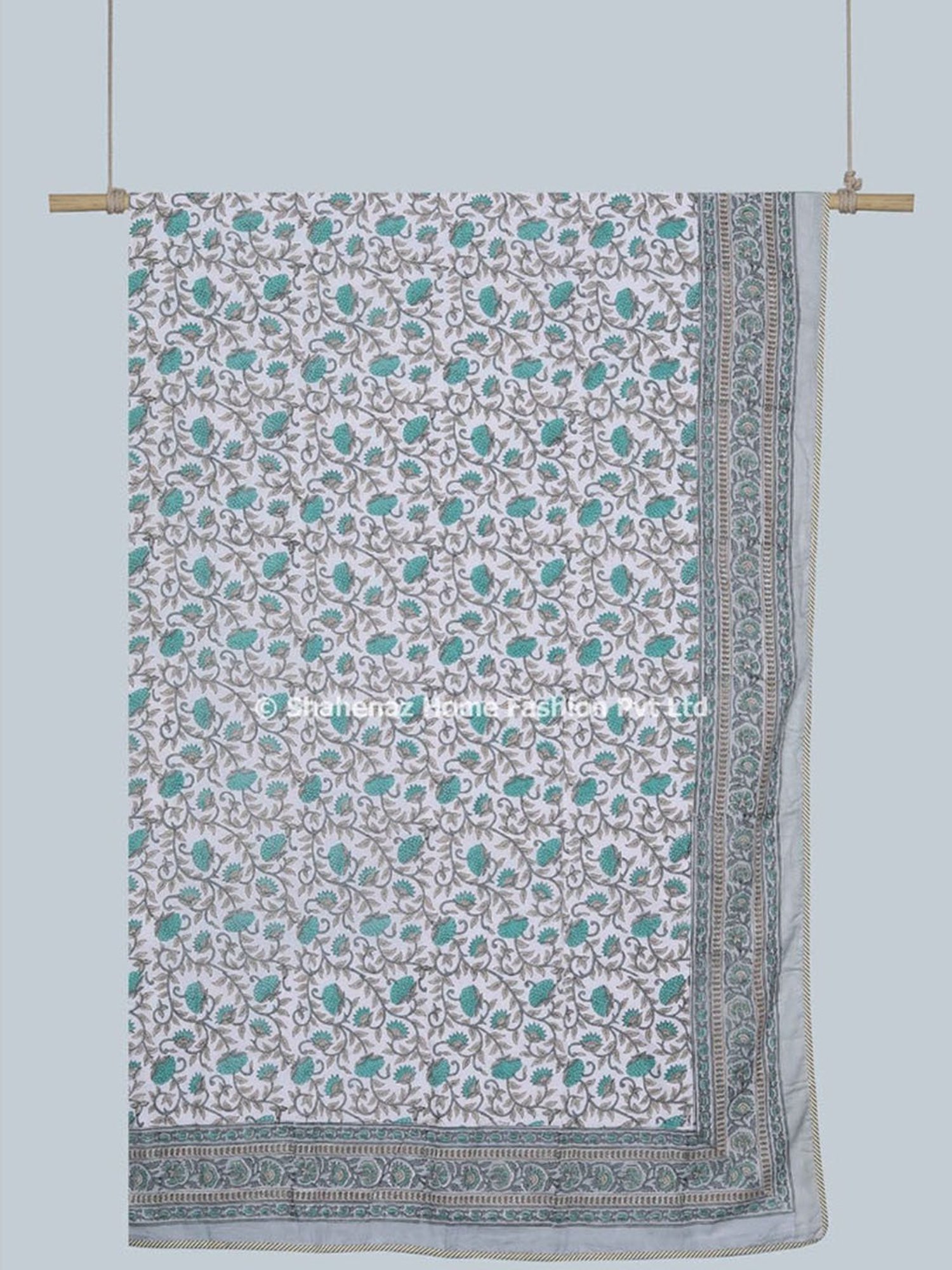 Haus & Kinder Cambric Floral Green & Yellow Cotton Single Reversible Dohar