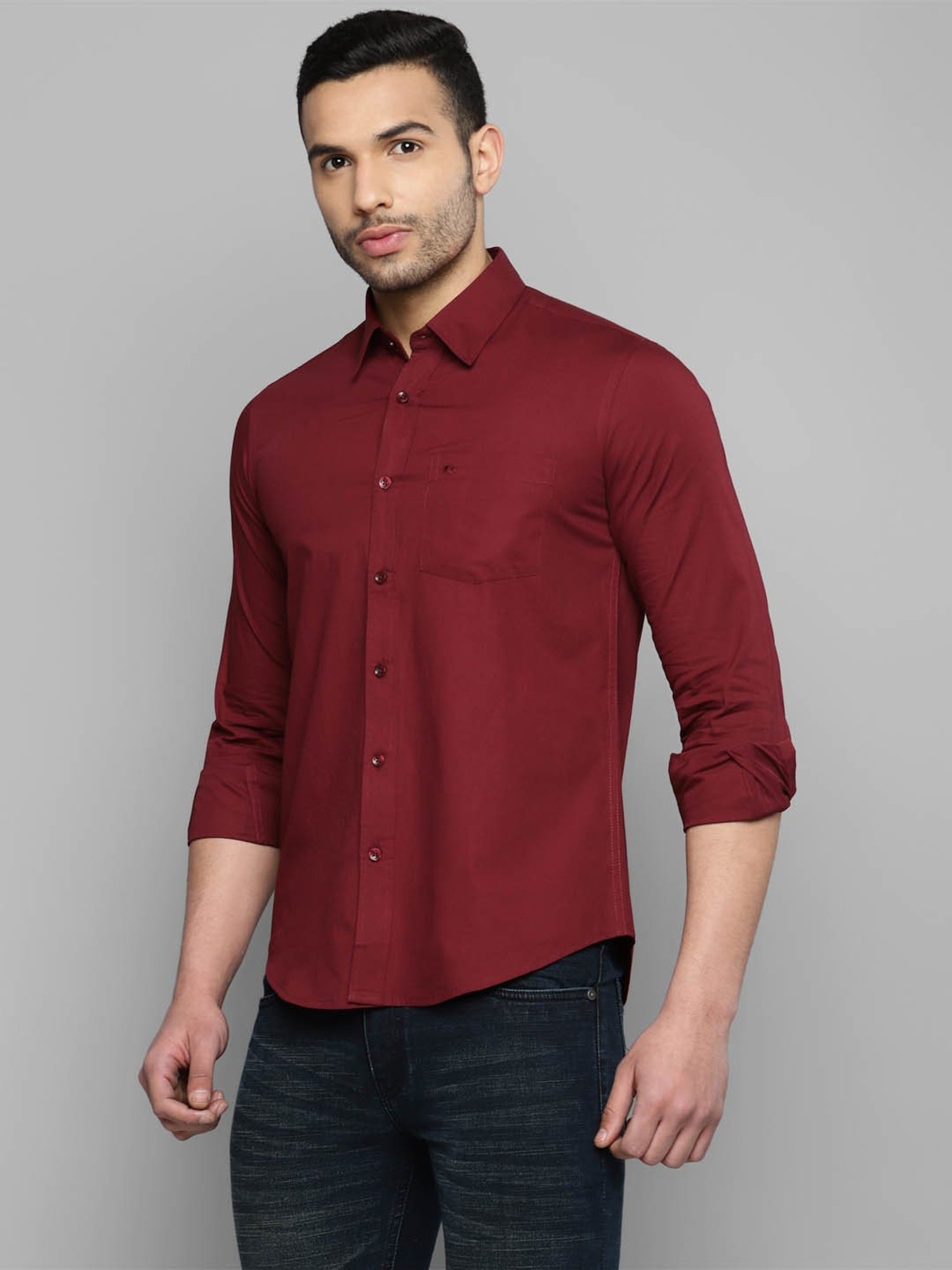 Allen cooper Maroon Regular Fit Shirt