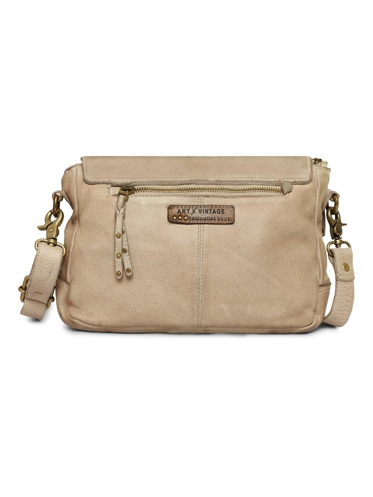 Art N Vintage Chin Cream Leather Textured Small Sling Handbag