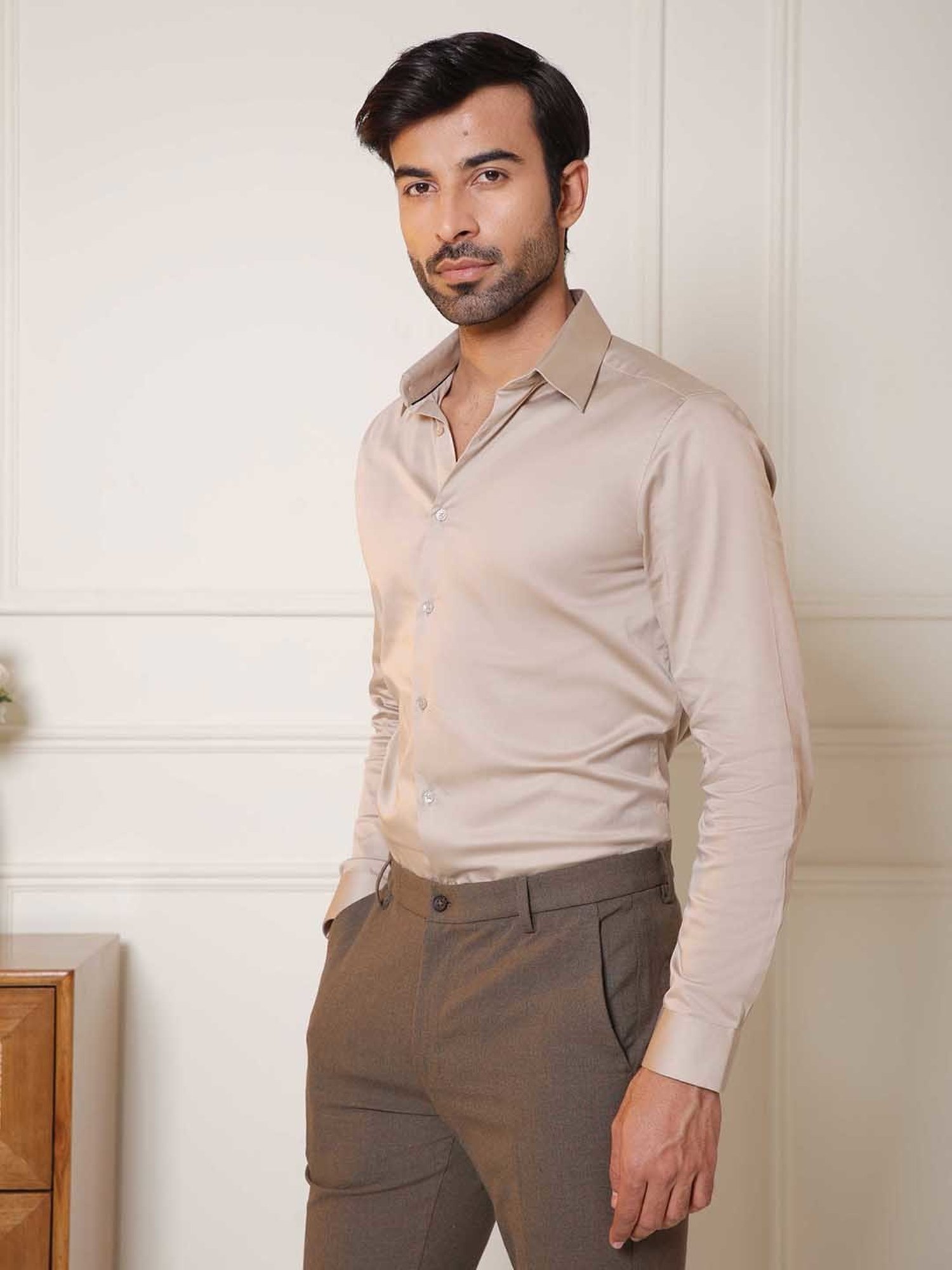 SUBTRACT Beige Slim Fit Shirt
