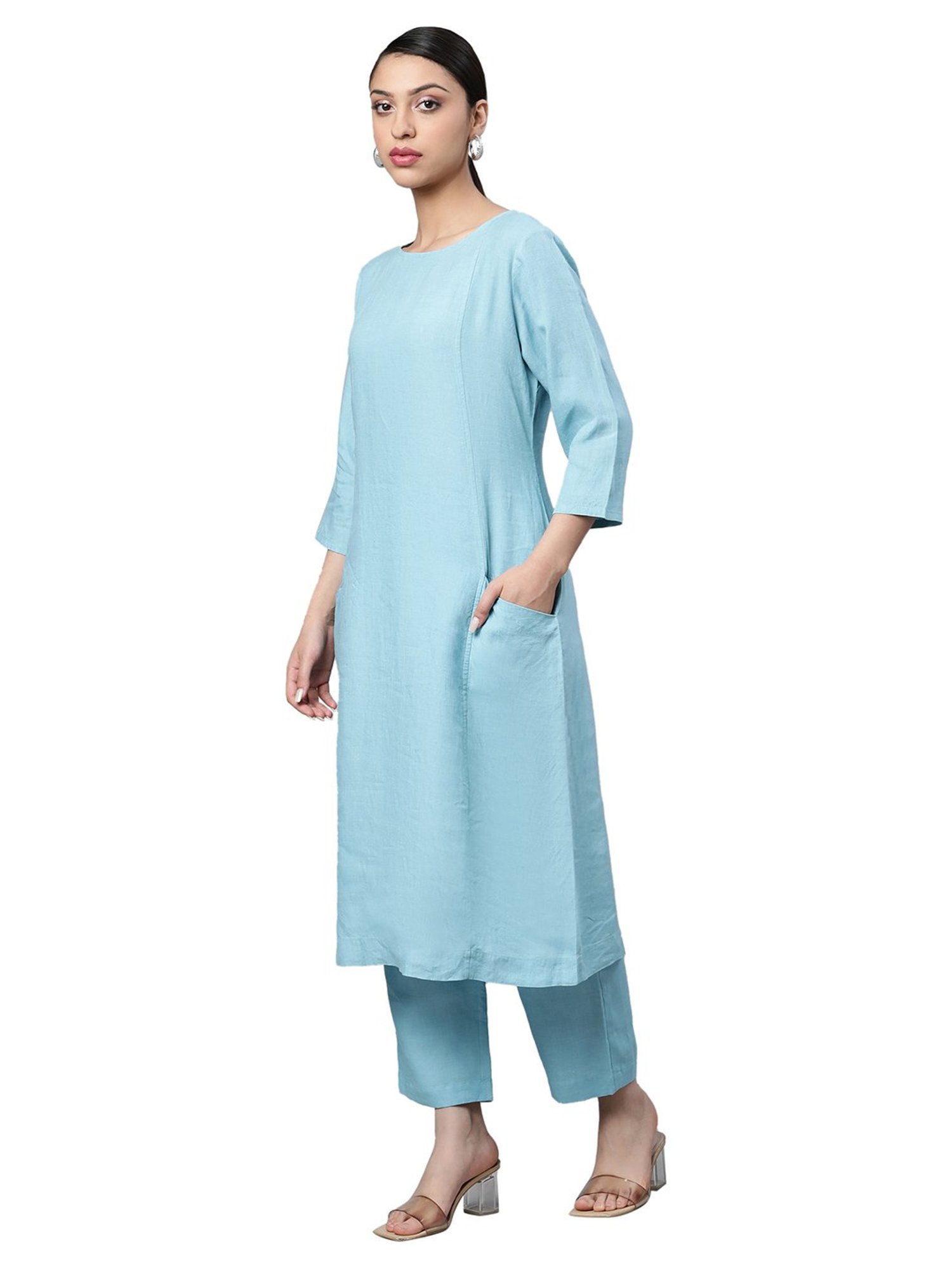 Linen Club Woman Blue Straight Kurta