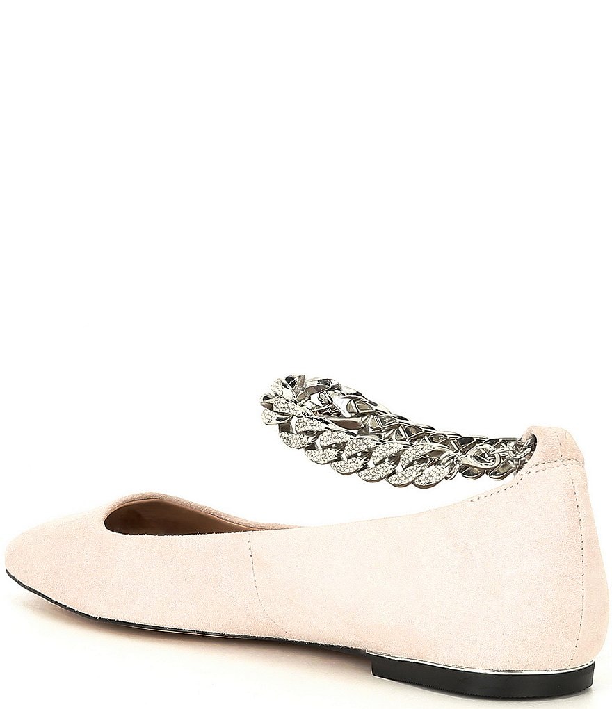 KARL LAGERFELD PARIS Zanna Suede Rhinestone Embellished Ankle Strap Flats