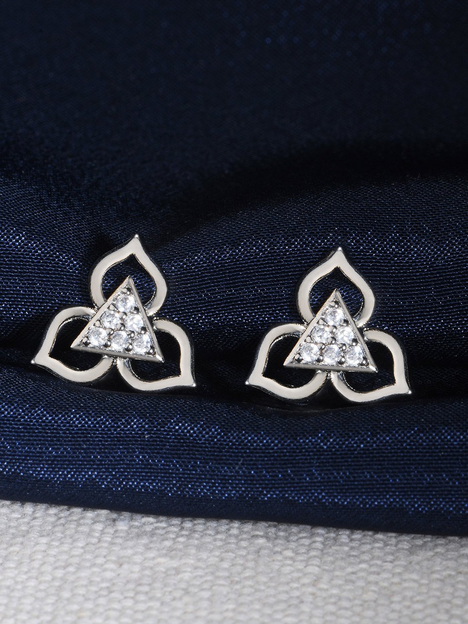 Fida American Diamond Floral White Stud Earrings