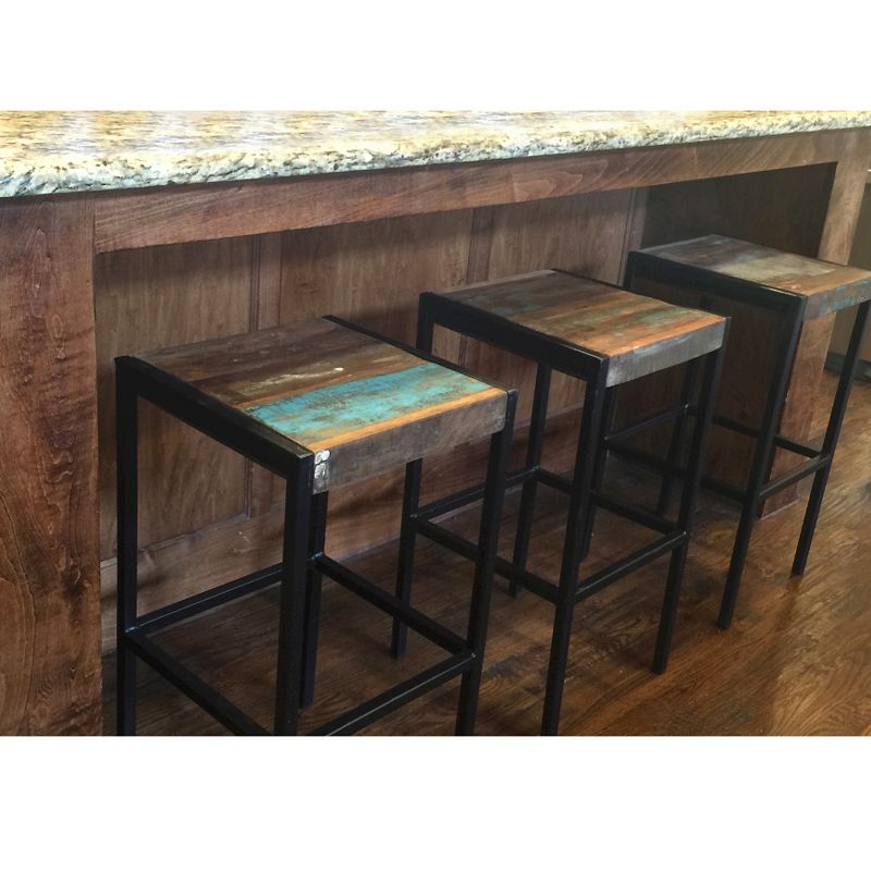 Industrial Reclaimed Wood and Iron Stool - (18H x 14W x 14D) - Natural - Timbergirl