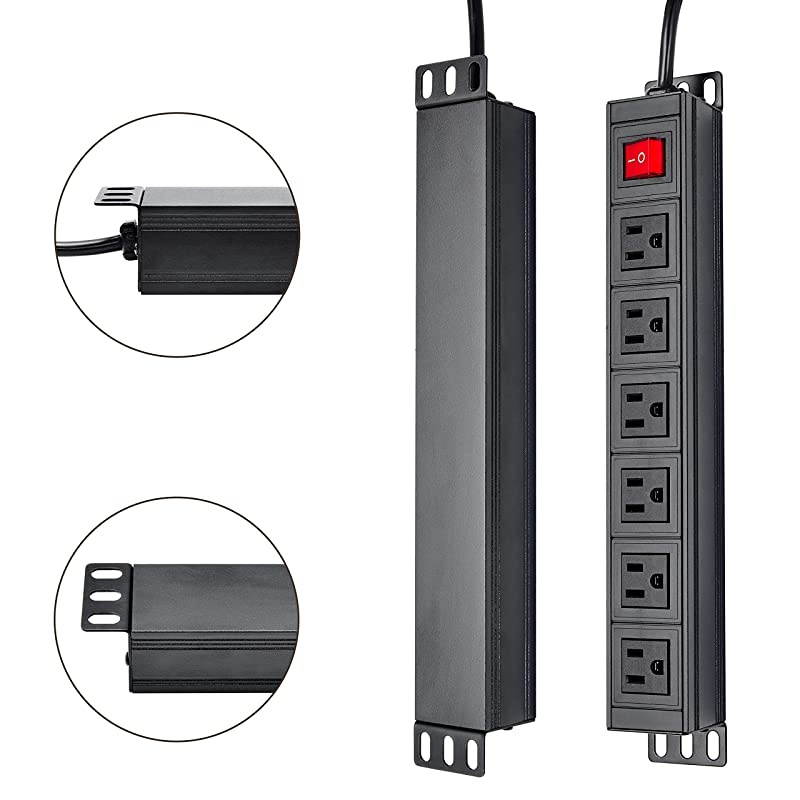 Power Strip Surge Protector RackMount PDU6 Right Angle Outlets WideSpaced15A125V 6ft Cord Black