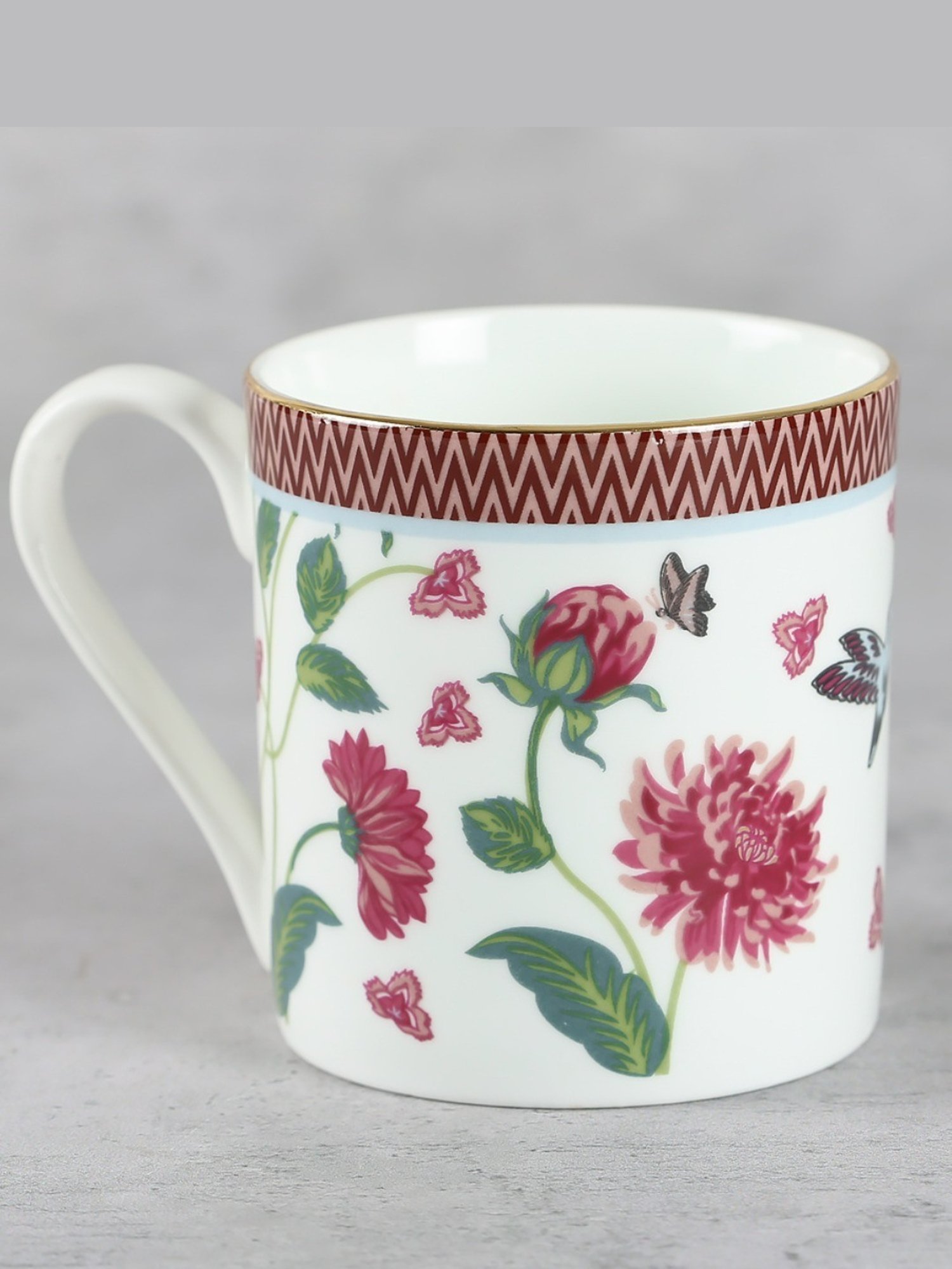 India Circus Floral Pink Bone China Coffee Mug - Set of 6 (220 ml)