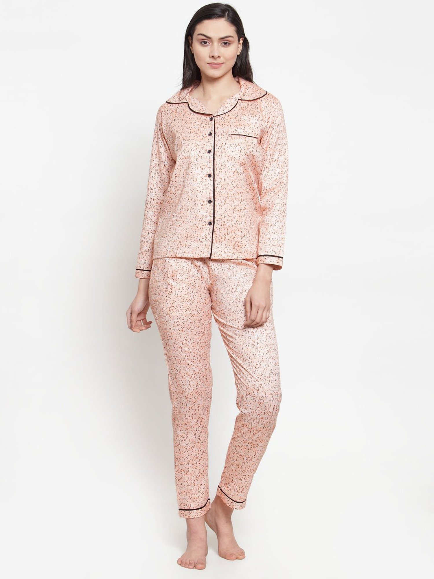 Secret Wish Peach Printed Shirt With Pyjamas