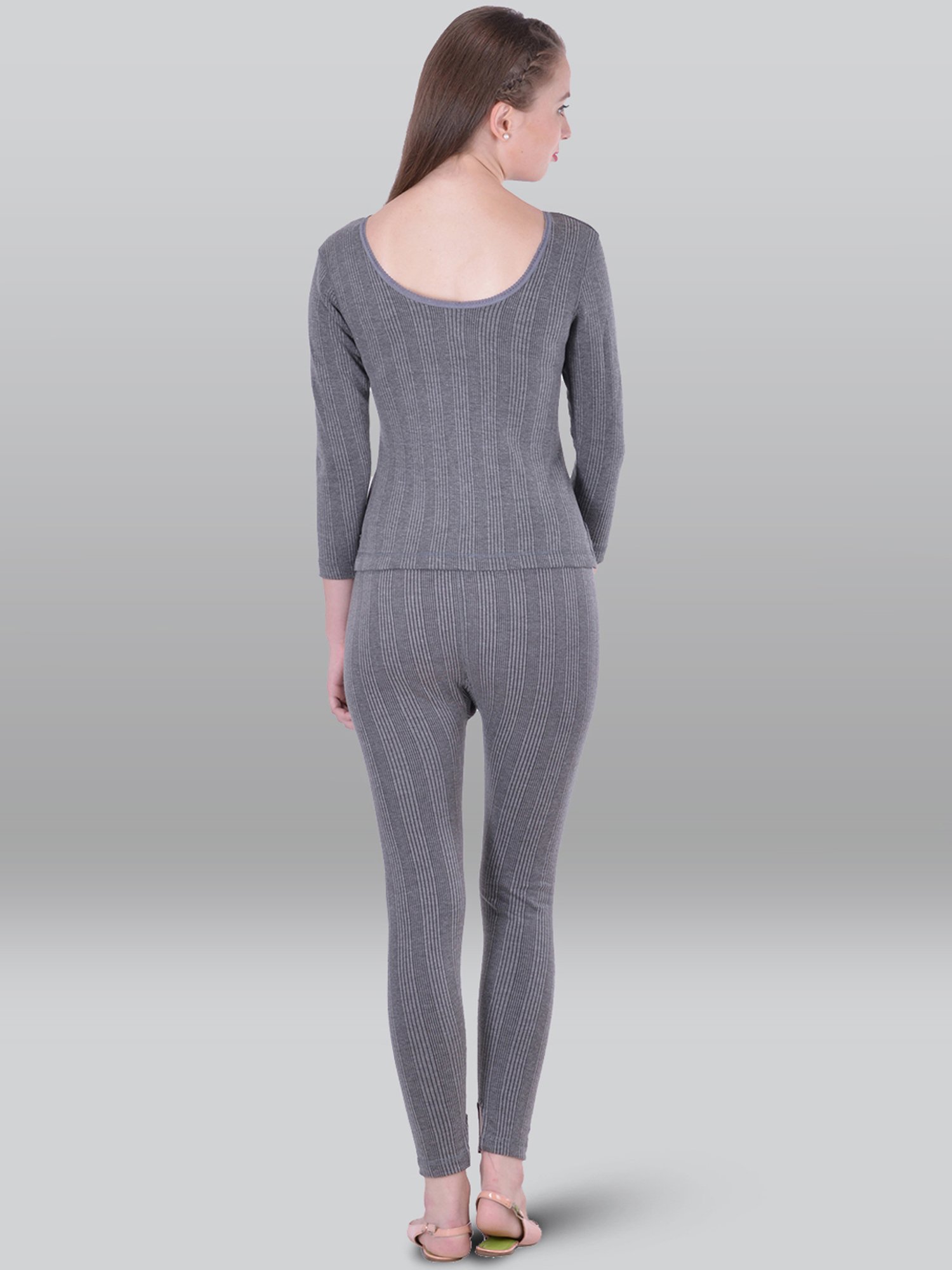 LUX Inferno Grey Striped Thermal Top Leggings Set - Pack Of 2