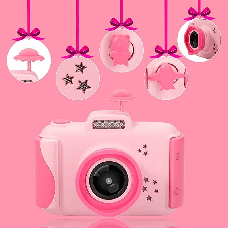Kids Camera Wireless Mini Digital Video Camera HD Recorder Dual Cameras 24 Inch LCD Display Camcorder Toys Gifts for Kids PinkB