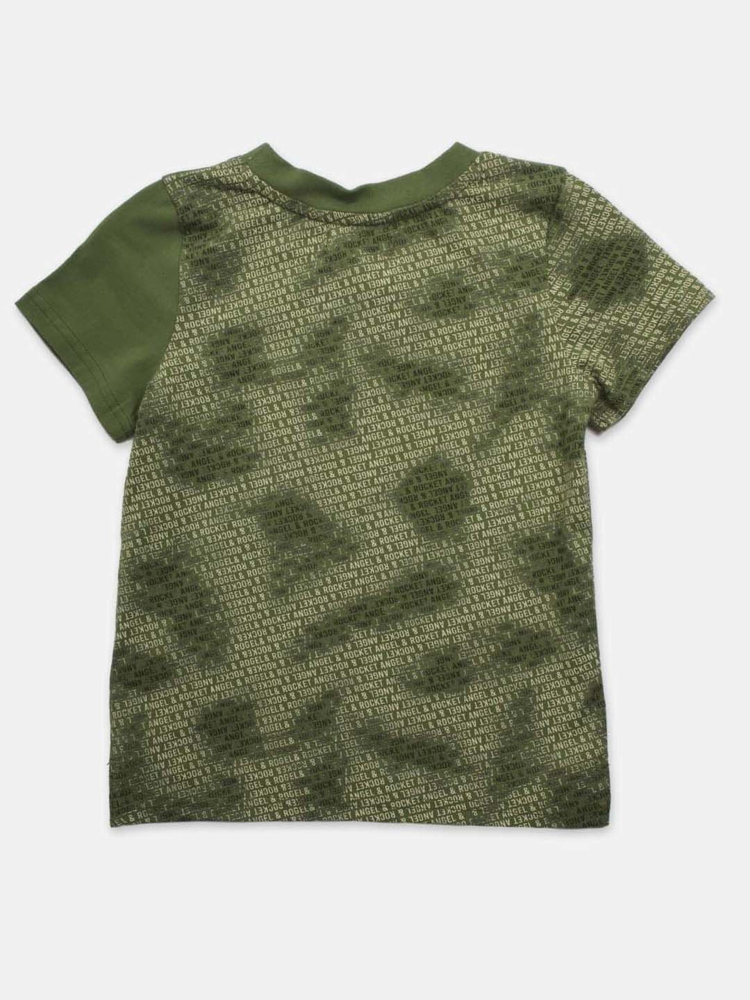 Angel & Rocket Kids Green Cotton Printed T-Shirt