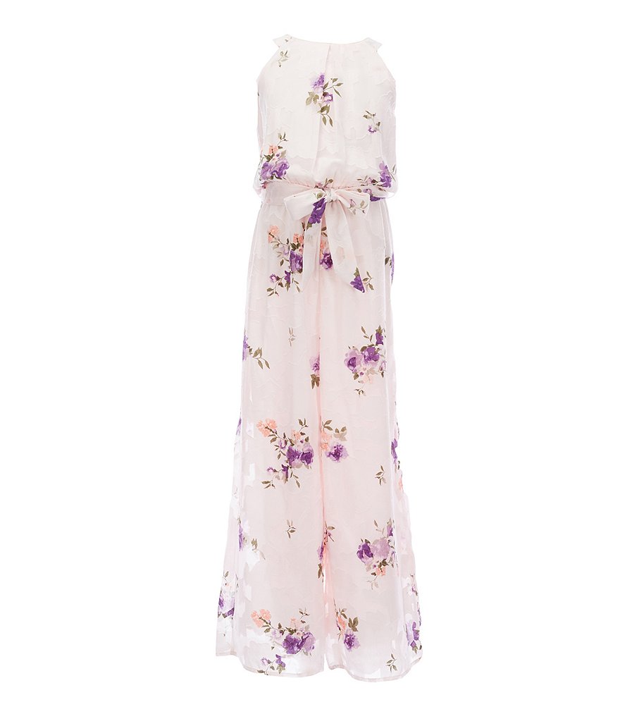 Zunie Big Girls 7-16 Sleeveless Burnout Floral Chiffon Jumpsuit