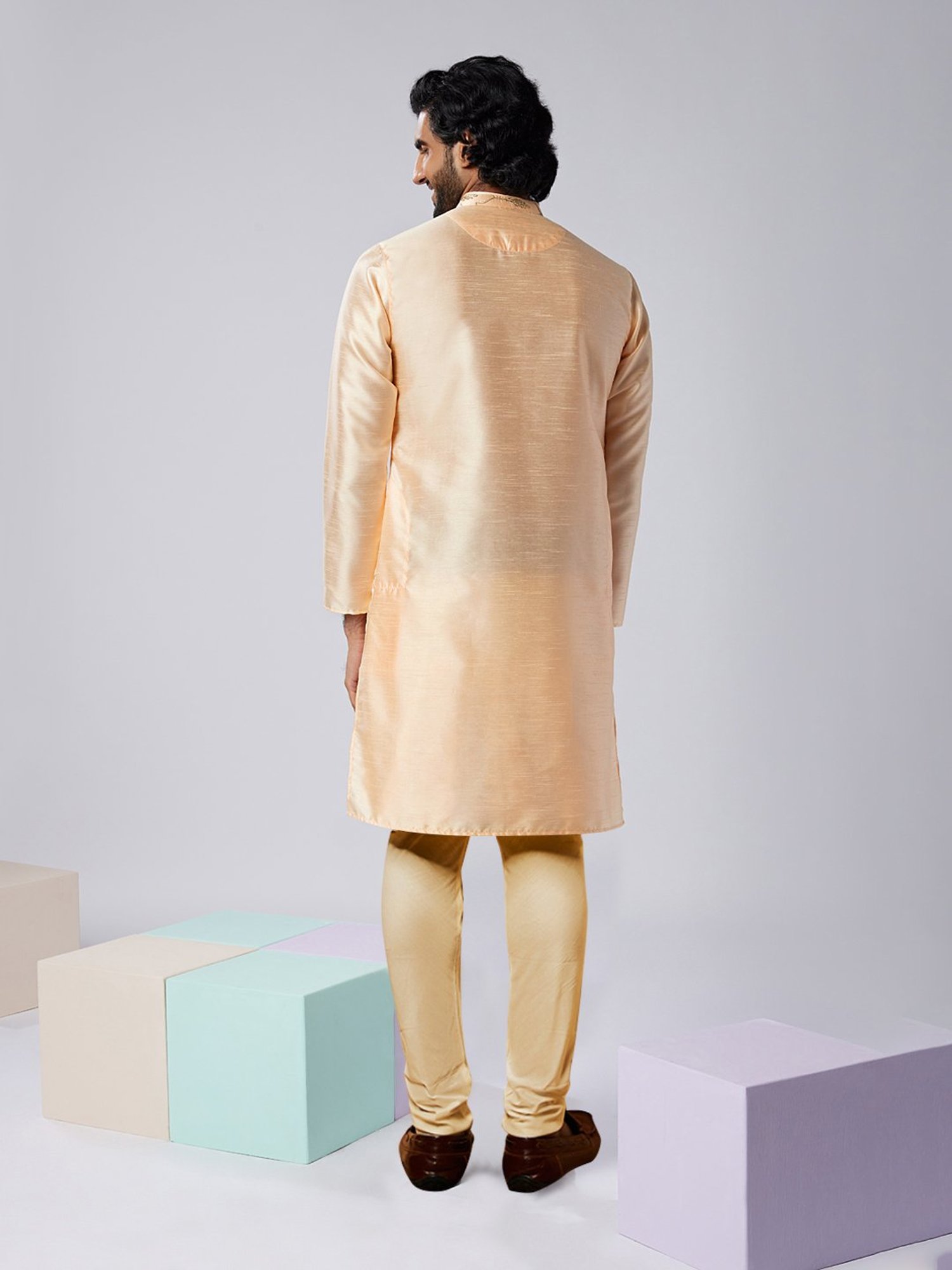 KISAH Nude & Beige Regular Fit Embellished Kurta & Churidar Set