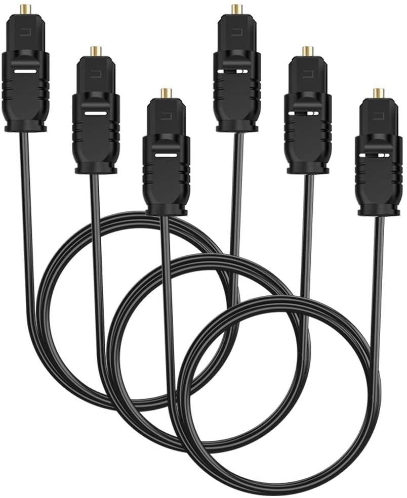 3-Pack Optical Audio Cable(6ft)Toslink Digital Fiber Optic Cable Compatible with Home Theater Sound Bar TV PS4 Xbox Playstation