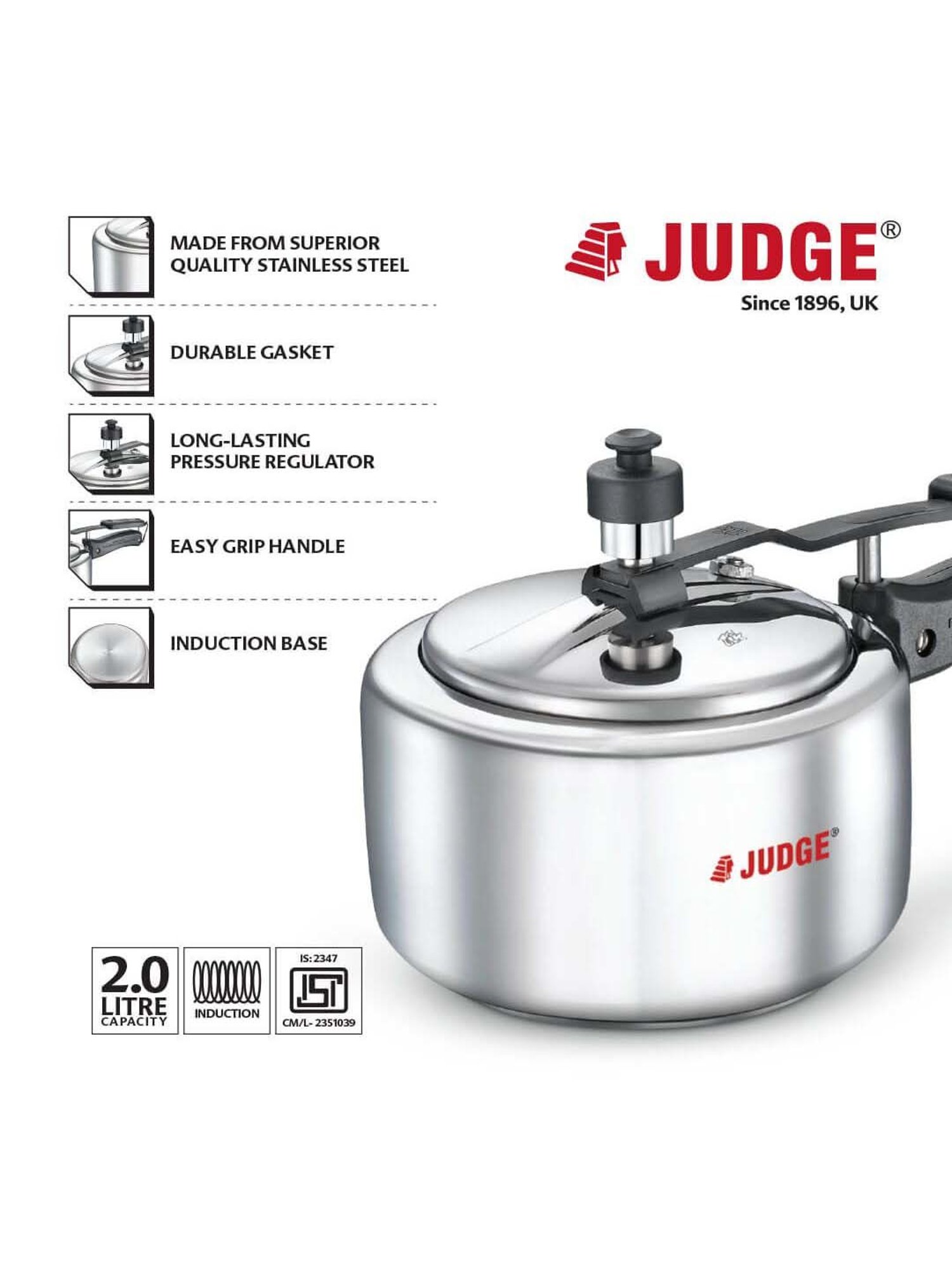 JUDGE Silver Stainless Steel Induction Base Pressure Cooker (5 L)