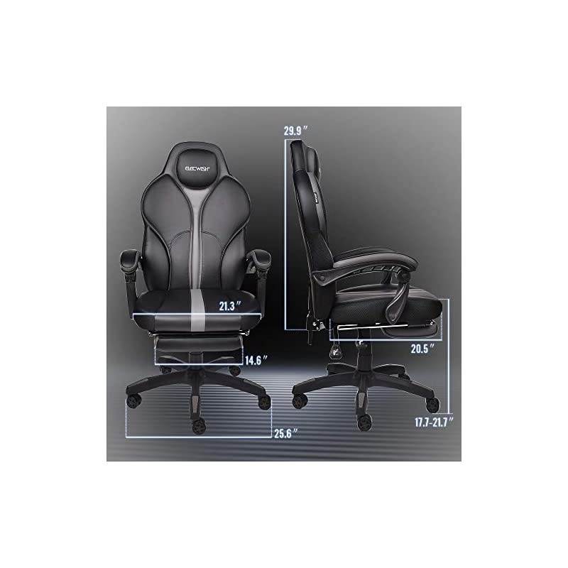 Gaming Chair Ergonomic High Back Racing Style with Adjustable Armrest and Retractible Footrest PU Leather Back Recliner Swivel Rocker Office Chair(2020) Gray