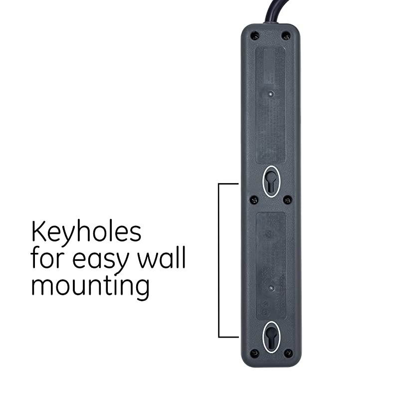 Pro 6 Outlet Sur Protector 2 ft Extension Cord Power Strip Flat Plug Wall Mount Black 45170