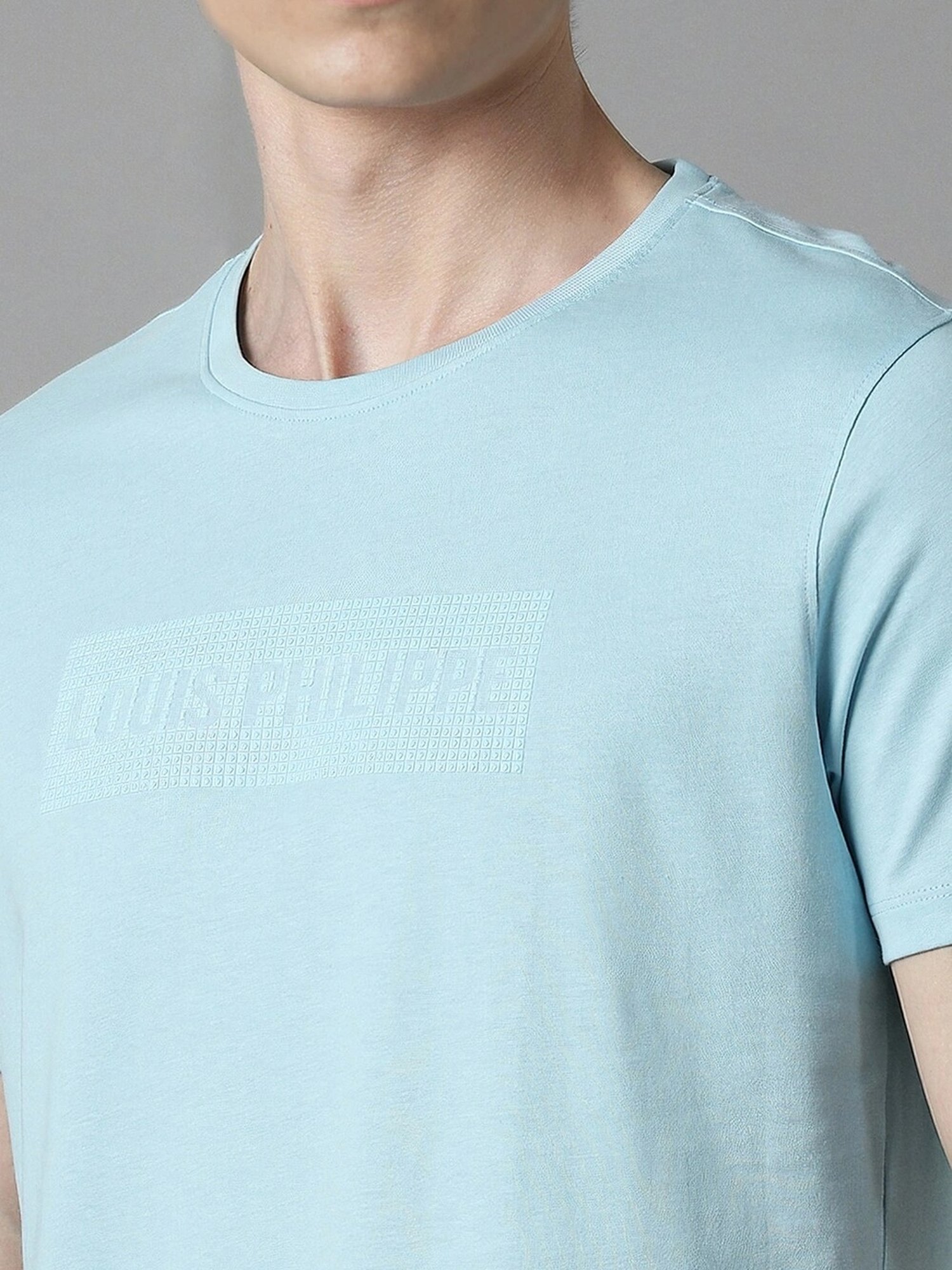 Louis Philippe Blue Cotton Slim Fit Printed T-Shirt