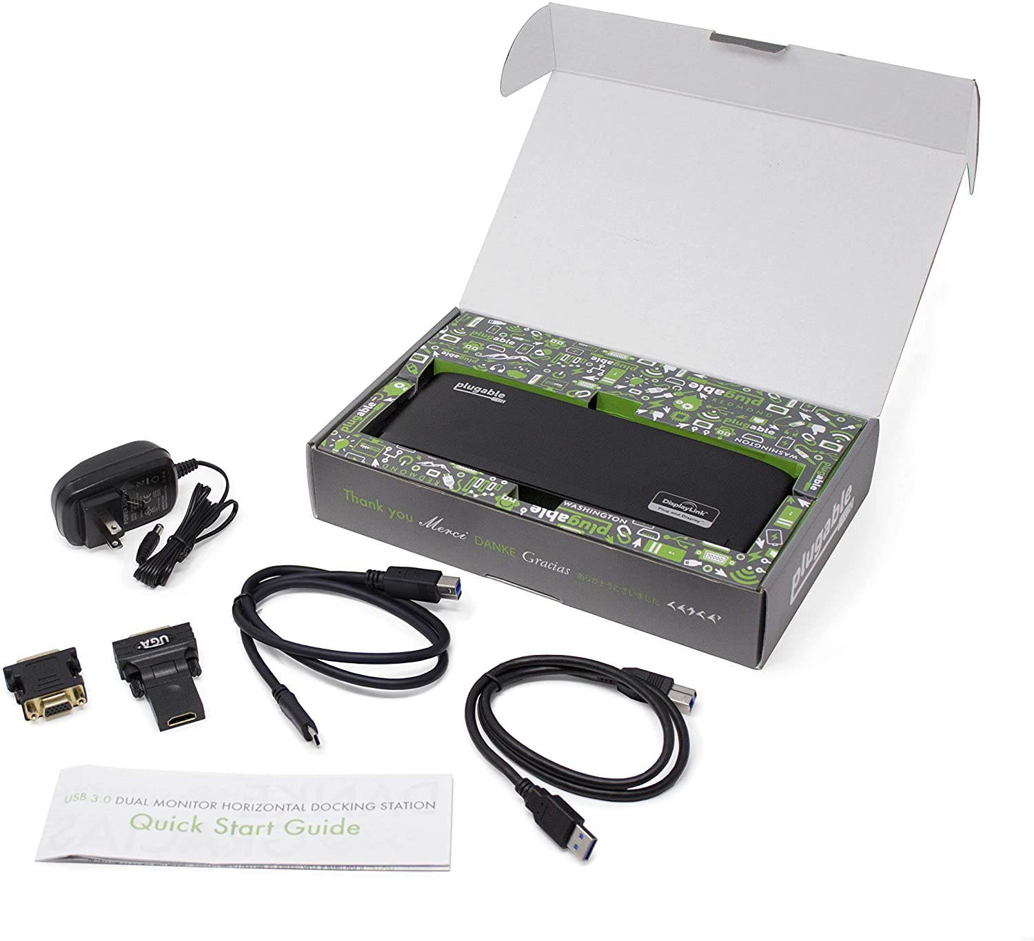 USB 3.0 Universal Laptop Docking Station for Windows and Mac (Dual Monitor: HDMI and DVI/HDMI/VGA, Gigabit Ethernet, Audio, 6 USB Ports) - Horizontal