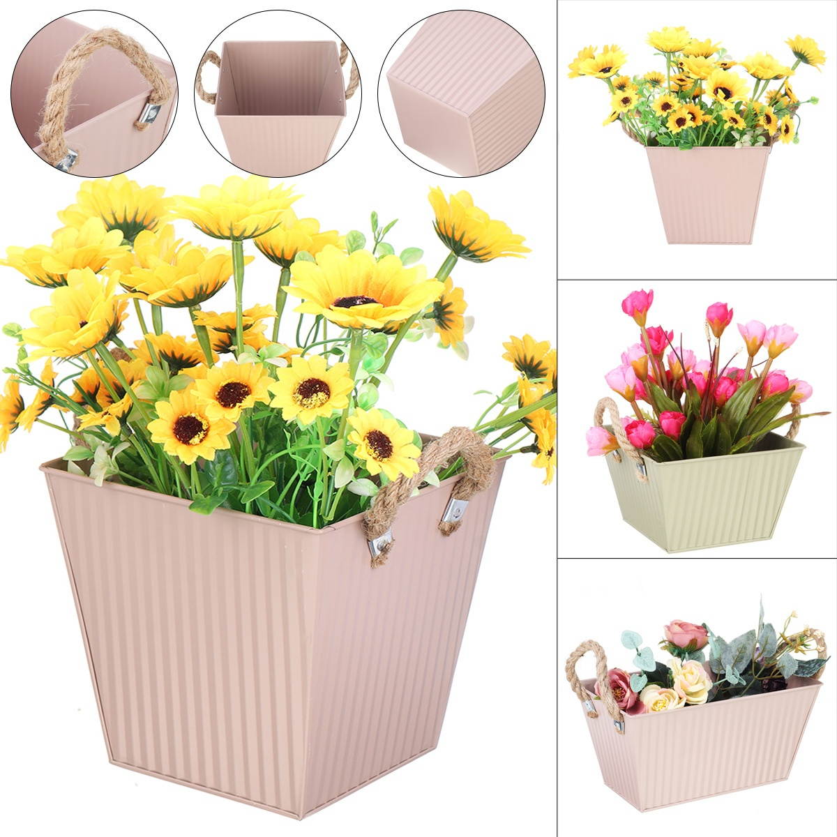 New Flower Pots Pastoral Style Colored Iron Leather Flower Pots Creative Rectangular Buckets-S