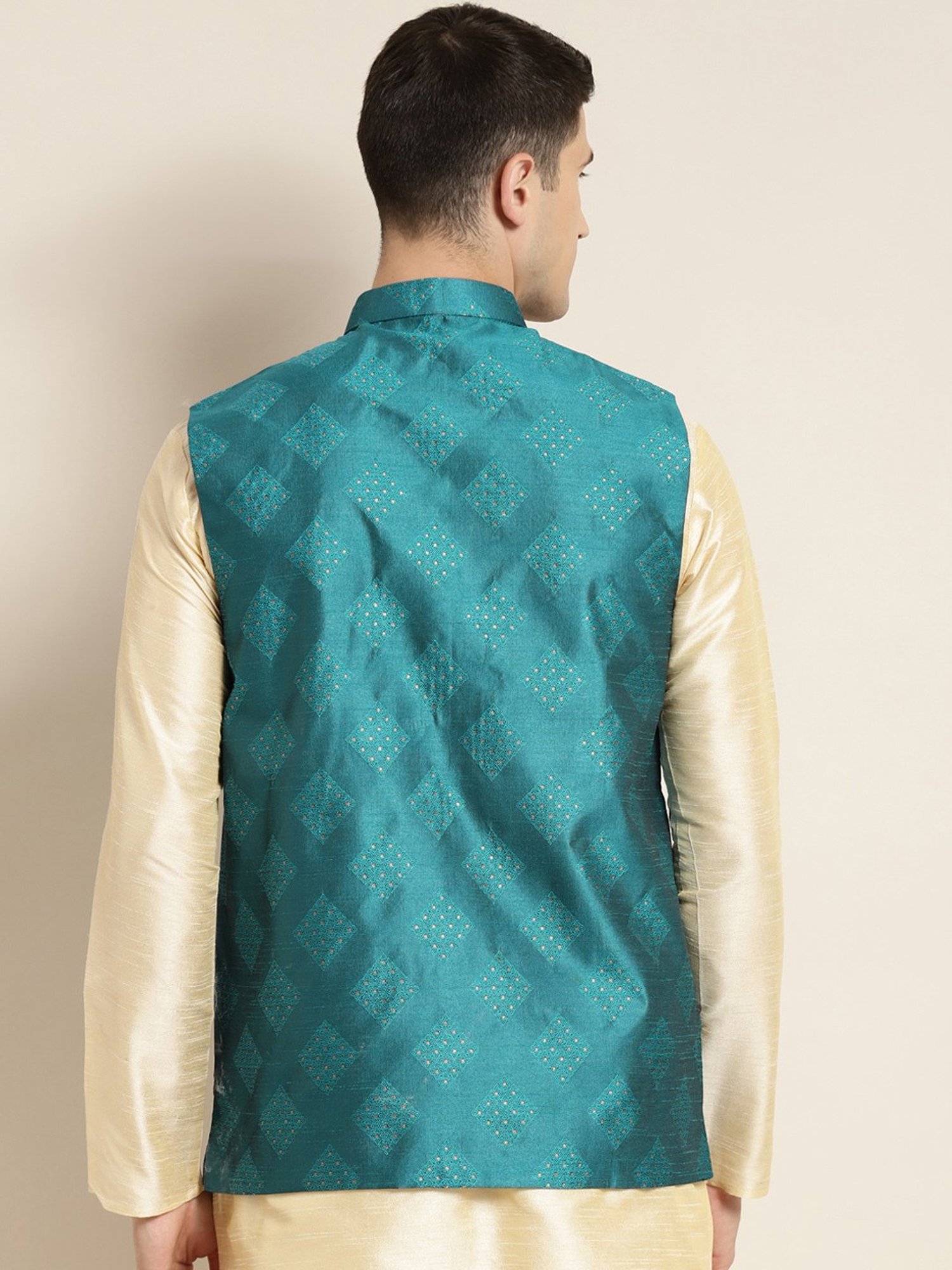 Sojanya Blue Regular Fit Self Pattern Nehru Jacket