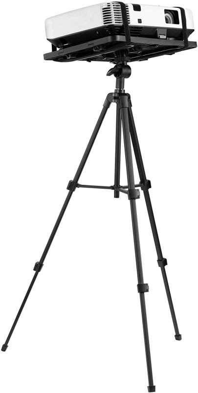 Projector Tripod Stand - Tilting Tray Provides Perfect Viewing Angles | Stable on Carpet, Hardwood & Grass - Double Harness Straps Built in | Folding Projector Mount fits into Nylon Carrying Case